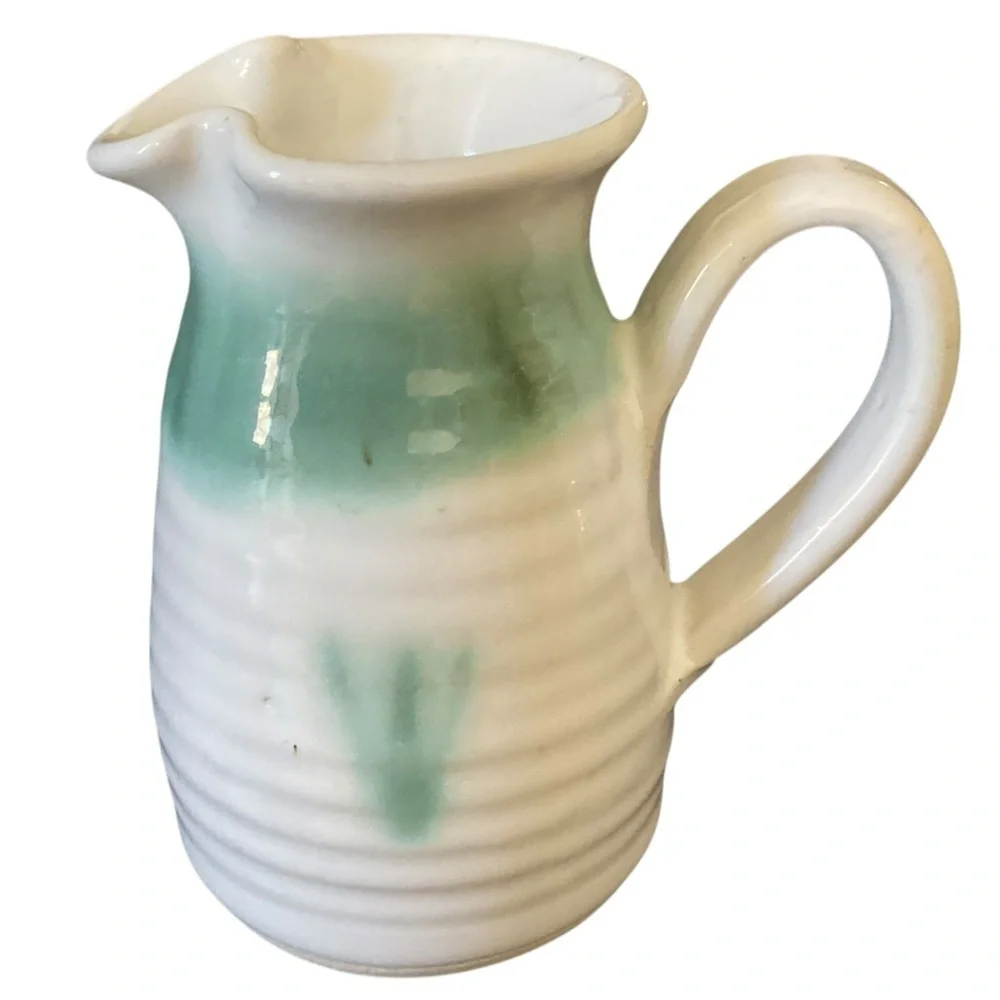 Jack Hernig NC Artist Studio Pottery Cream & Sugar Set Green- White Signed 2000